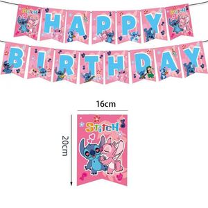 New Cross-Border Pink <strong>Stitch</strong> Theme Background <strong>Party</strong> <strong>Decoration</strong> Children's Birthday Paper Banner Cake Topper Balloon Set Digital - Product Image 6