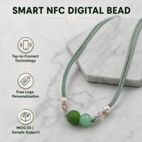 Collier intelligent fait main avec perle verte, médaillon nodulaire de données NFC NTAG 216 intégré, tressé bio, personnalisable