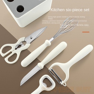 Ensemble d'ustensiles de cuisine multifonctionnels avec bloc de rangement, comprenant fouet, couteau, ciseaux, éplucheur, ouvre-bouteille pour la cuisine quotidienne - Product Image 1