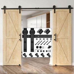 WEKIS M00002 Kit de Herrajes para Puerta Corredera de Granero de Acero al Carbono Moderno de 6.6 Pies, Personalizado, con Tornillos de Latón Duraderos y Recubrimiento en Polvo Negro - Product Image 1