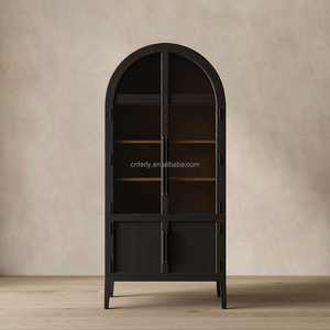 Vitrine d'appoint moderne noire FERLY, en bois massif avec portes vitrées, pour salon <span class=keywords><strong>et</strong></span> <span class=keywords><strong>salle</strong></span> à <span class=keywords><strong>manger</strong></span> - Product Image 1