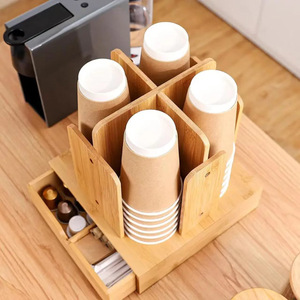 ที่จัดระเบียบแก้วกาแฟไม้ไผ่พร้อมช่องใส่แก้วและฝาปิดแบบใช้แล้วทิ้ง 4 ช่อง สำหรับจัดเก็บบนโต๊ะสำหรับบาร์กาแฟ - Product Image 1