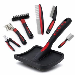 Kit de toilettage pour animaux de compagnie 7-en-1, peigne en acier inoxydable et brosses en plastique, coupe-ongles pour l'élimination des poils de chien et de chat - Product Image 1