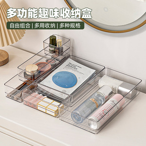 Transparent Plastic Cosmetic <b>Storage</b> Box With <b>Drawer</b> <b>Stackable</b> Office Organizer Rectangle Shape For Makeup And Stationery - Product Image 5
