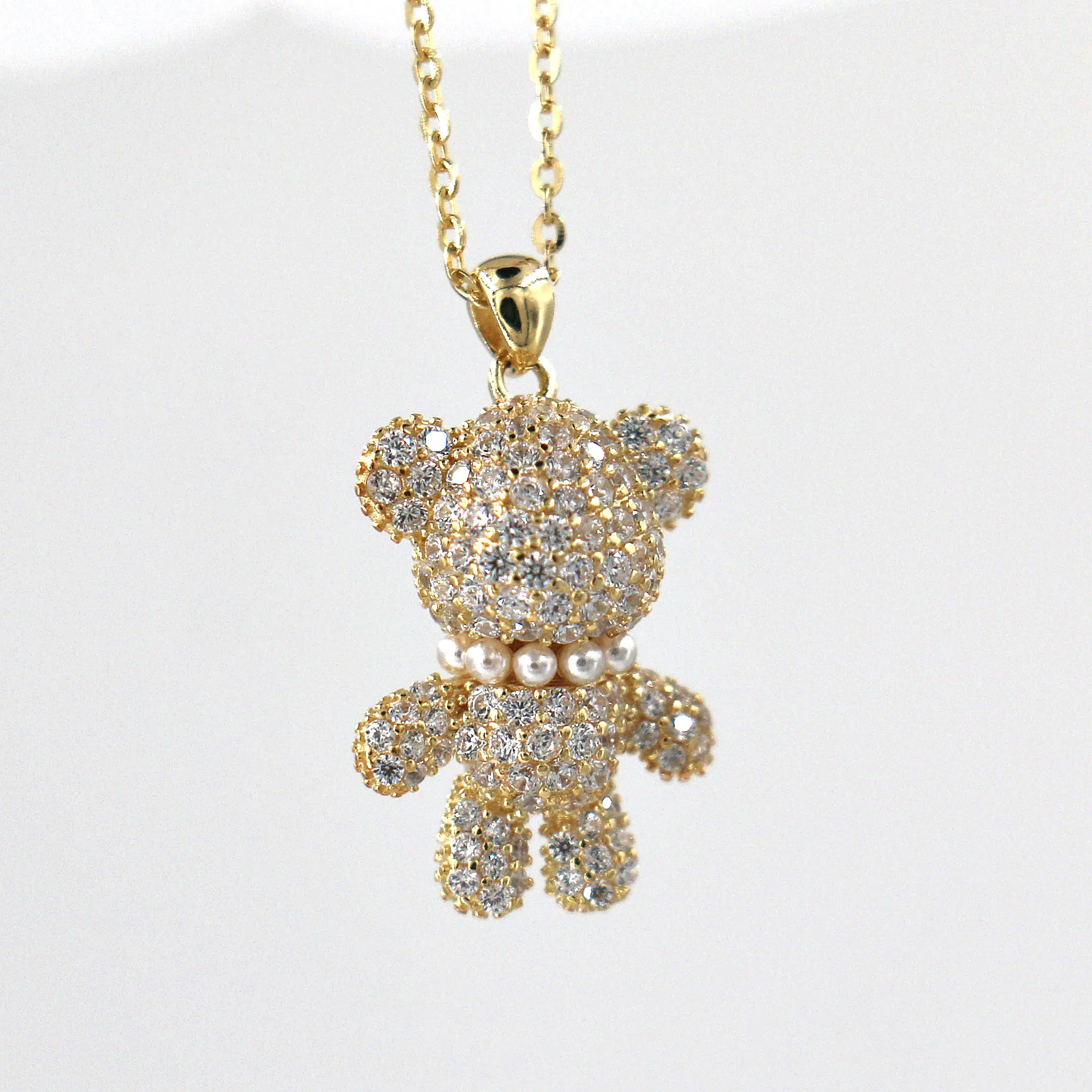 Christmas cute bear zircon S925 silver pendant necklace