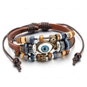 Gelang Aloi kulit rambut sapi mode <span class=keywords><strong>2026</strong></span> perhiasan tombol jepret gelang kulit mata setan berlapis untuk pria - Product Image 1