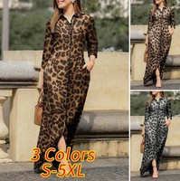 Robe Longue Fleurie Tendance à Manches Longues et Col Revers pour Femme