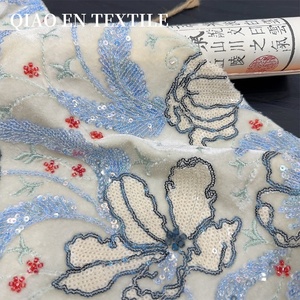 Nouveau tissu brodé de sequins floraux chinois, <span class=keywords><strong>tulle</strong></span> <span class=keywords><strong>bleu</strong></span> clair à fleurs pour robe Hanfu - Product Image 4