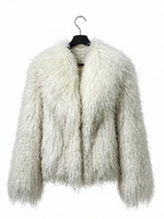 Manteau en polaire chaud de style européen et américain, en fausse fourrure de laine, coupe ajustée, avec rembourrage en polyester, couleur beige, effet peau de mouton à poils longs, style urbain