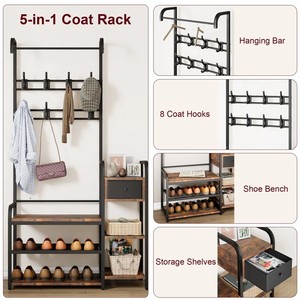 Multifuncional moderno esquina chica entrada salón árbol minimalista independiente hierro diseño Metal percheros con almacenamiento <span class=keywords><strong>de</strong></span> zapatos - Product Image 3