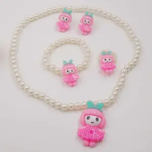 4pcs/set Sweet Children' Jewelry Set Macarons Cute Resin Bead Necklace Ring with Hairgrips nice Pendant for gift for kids