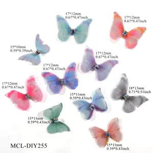 Toptan renkli 3D kumaş kelebekler tırnak sanat Charms ile Rhinestone büyük boy kelebek tırnak süslemeleri DIY manikür zanaat