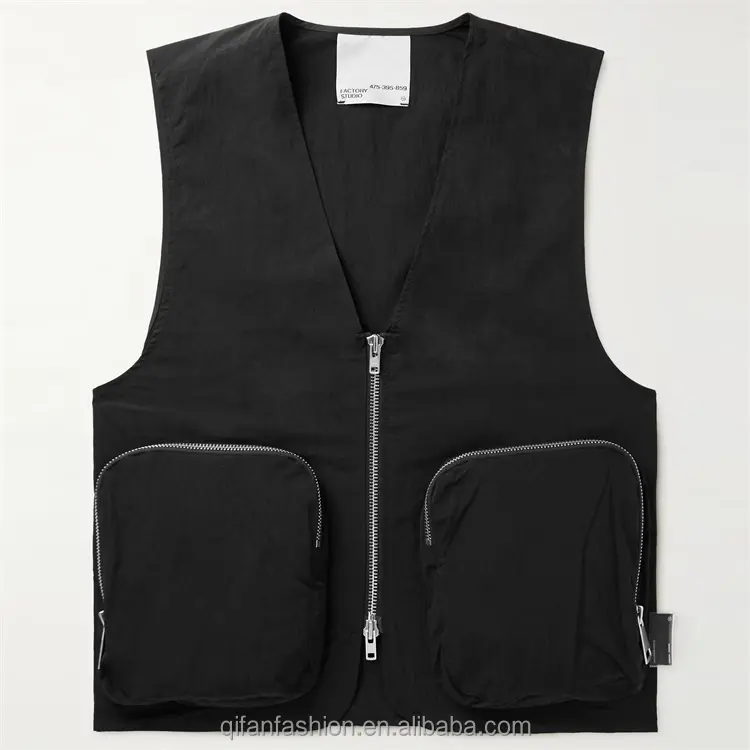 Custom V-Hals 2 Patch Pockets Utility Gilet Gekreukt Shell Cargo Vest Voor Mannen