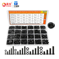 Kit de vis à tête hexagonale métriques 1625 pièces M2-M5 en acier au carbone 10.9, avec écrous et rondelles, finition oxyde noir, boîte d'assortiment, spécifications personnalisables