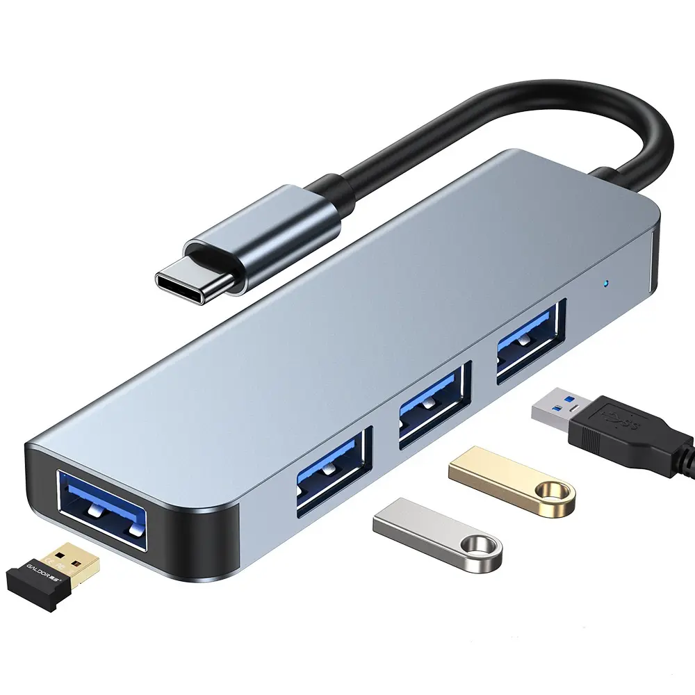 Hub Data Tipe C Ultra Tipis 4-In-1, Hub USB Adaptor Komputer Ke USB 3.0