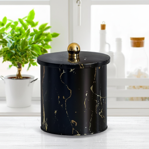 140x150 mm Marble Black Metal round Food Storage <b>Container</b> with 2.1L Capacity and Knob Handle - Product Image 3