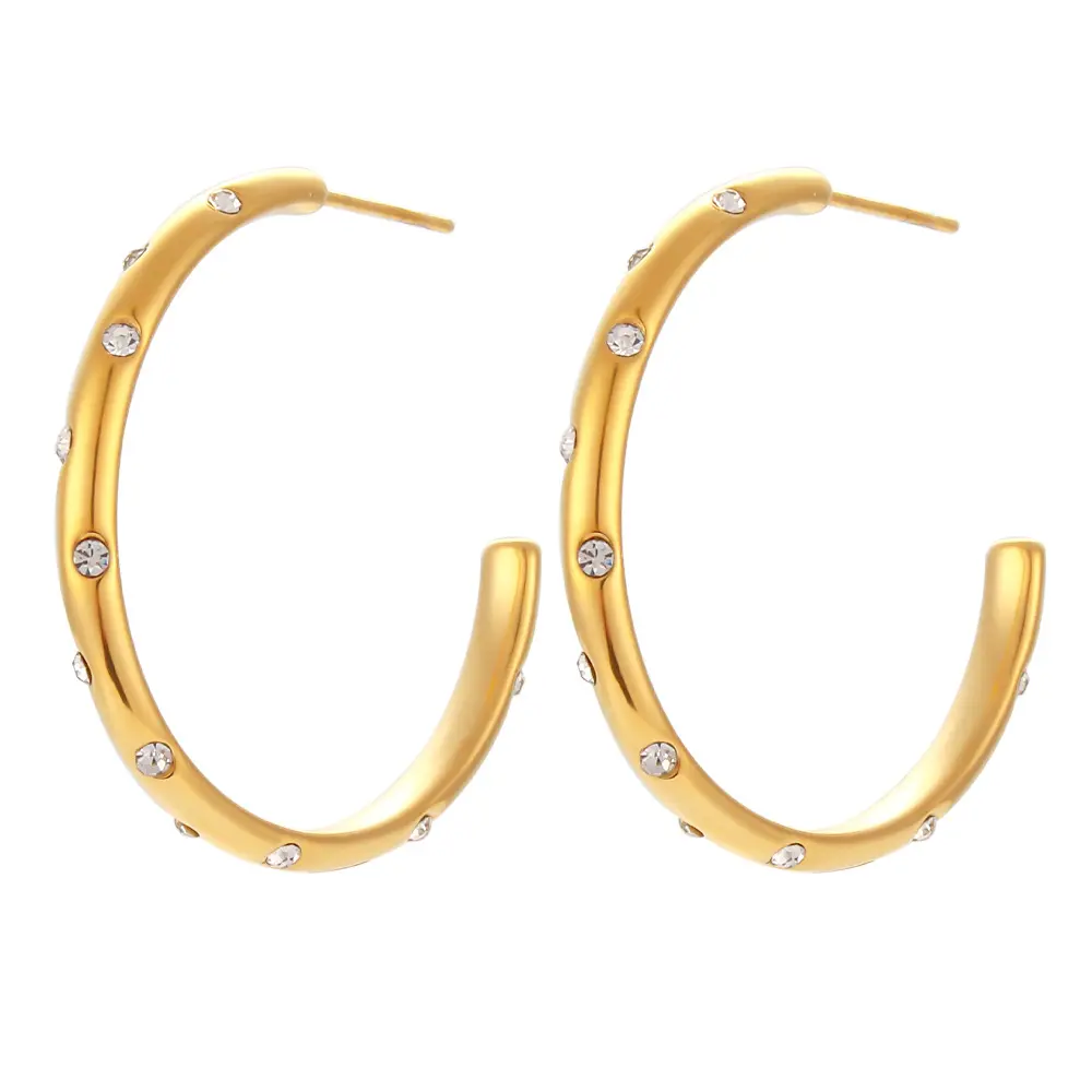 Fashion stainless steel jewelry statement earrings 18k gold plated studs cubic zirconia earrings big hoop earring