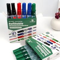 Marqueurs effaçables à sec écologiques et rechargeables, faible odeur, stylo pour tableau blanc effaçable, lot de 4 couleurs avec pointe moyenne pour l'éducation