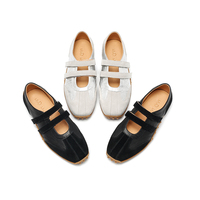 Chaussures plates décontractées Mary Jane pour femmes, antidérapantes, à bout fermé, avec double fermeture velcro, en cuir véritable