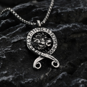 Stainless Steel Men's Pendant <b>Necklace</b> Viking Runes <b>Celtic</b> Wolf Design Themed Animal Shape Gift Jewelry - Product Image 1