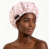 Gorro de Ducha Impermeable de Doble Capa con Forro de Satén para Mujer, con Volantes Ajustables, para el Cuidado del Cabello y Spa, OEM