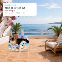 Griffoir pour chat en carton thème plage, imprimé tropical, avec espace de repos extensible pour chats petits et grands, vente en gros