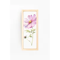 Art mural multicolore encadré en bois naturel avec motif floral, 17x40, image peinte 07-1