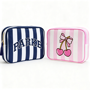 Pochette à rayures brodée personnalisée de grande taille pour femmes et hommes trousse de toilette de voyage trousse à cosmétiques trousse à maquillage à rayures - Product Image 1