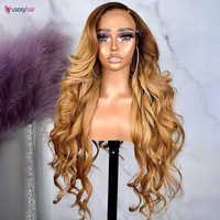 Perruques Lace Front en dentelle transparente 13x4, sans colle, avec ondulations naturelles, couleur châtain gingembre et blond miel
