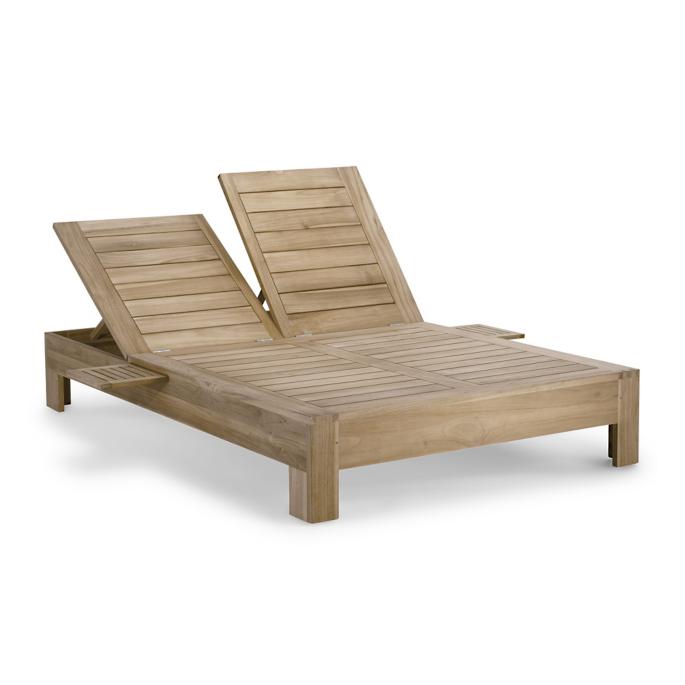 Outdoor swimming poo bed furniture weathered teak double chaise