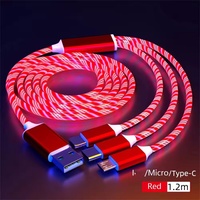 Kabel Pengisi Daya USB Type-C/Micro-USB 2.4A Fast Charging dengan Lampu LED Flowing 3-in-1 PVC Custom Grosir