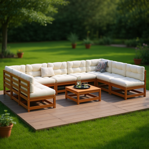 Conjunto de Sofá de Jardín de Madera de Pino Sólida Color Cera Marrón con Cojines de Tela Oxford, Muebles de Exterior para Uso en Jardín - Product Image 2
