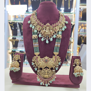 Gold Plated Pota Stone and <b>Beads</b> Fine Jewelry <b>Set</b> Temple Bridal Necklace Combo-10581317PGR - Product Image 2