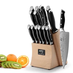 15 Pieces Damascus VG10 Chef Steak Kitchen Knife Set with wooden Peach Block