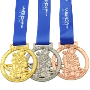 Medali maraton tim olahraga Lari, medali penghargaan dan trofi sekolah berlapis emas 3D