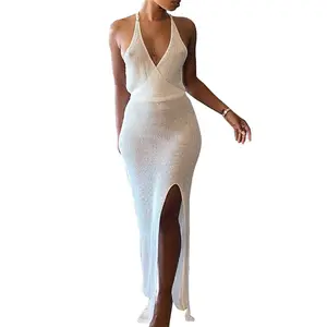 ชุดเดรสชายหาดสำหรับผู้หญิง,ชุดเดรสกระโปรงยาวผ่าข้างสีขาวเซ็กซี่ชุดเดรสยาวเข้ารูปสำหรับผู้หญิงใส่ไปทะเลฤดูร้อนปี2021