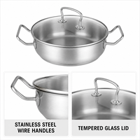 Casserole à double poignée en acier inoxydable de 2 QT avec couvercle en verre, plat de service couvert de 20 cm, compatible induction