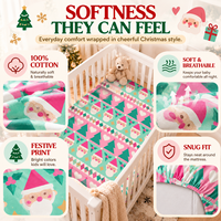 Drap-housse de berceau 100 % coton pour Noël, rose et vert menthe, imprimé Père Noël, doux et respirant, pour chambre de bébé