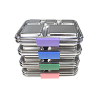 Boîte à lunch bento en acier inoxydable très vendue pour enfants, sans BPA, 5 compartiments, anti-fuite, couleur personnalisée