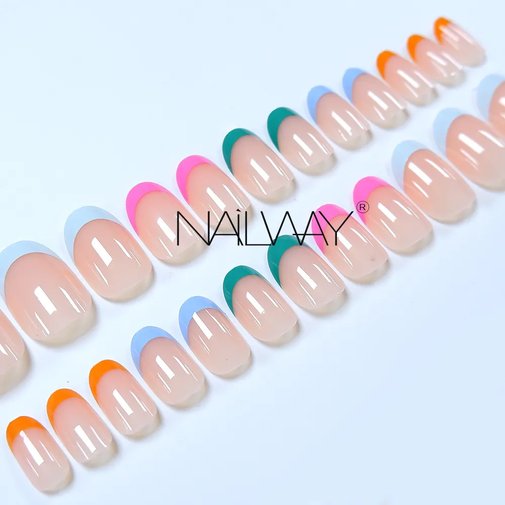 Nailway-uñas postizas brillantes, personalizadas, de alta calidad, cuadradas cortas y coloridas, 24 Uds.