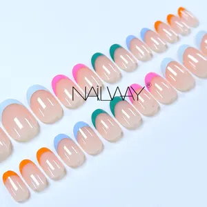 Nailway Custom High Quality Bright Fake Nails 24pcs Short Square Colorful Artificial Nails