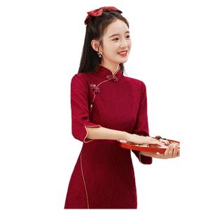 Nuevas chicas damas cheongsam nupcial corto color rojo encaje boda chino tradicional cena vestido <span class=keywords><strong>qipao</strong></span> mujeres traje para toda la temporada - Product Image 1