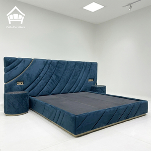 Suite de chambre à coucher moderne haut de gamme sur mesure, lit rembourré en velours bleu foncé écologique, mobilier complet pour la maison, approvisionnement unique - Product Image 3