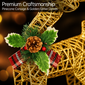 Decorazioni Natalizie Ecologiche Fatte a Mano a Prezzo di Fabbrica, Albero di Natale con Renne e Pupazzo di Neve a LED Dorati per Interni, Alimentati a Batteria - Product Image 6