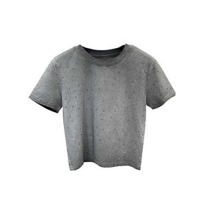 Mode femmes <span class=keywords><strong>paillettes</strong></span> Style court T-<span class=keywords><strong>shirt</strong></span> personnalisé lavé <span class=keywords><strong>à</strong></span> l'acide coton col rond manches courtes <span class=keywords><strong>paillettes</strong></span> Boxy strass T-<span class=keywords><strong>shirt</strong></span> - Product Image 5