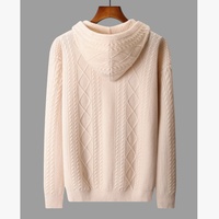 Cardigan zippé à capuche pour homme en laine mérinos 100% avec logo personnalisé OEM, tricot torsadé, texture jacquard, coupe ample, pull d'hiver tricoté