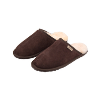 Mules en daim de vache personnalisées OEM ODM pour hommes, doublure en peau de mouton, semelle souple en TPR antidérapante, chaudes pour l'intérieur en hiver, vente en gros
