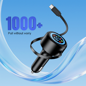 ที่ชาร์จในรถยนต์แบบพับเก็บได้ PD 65W ชาร์จเร็ว พร้อมสายชาร์จแบบพับเก็บได้ป้องกันสายพันกัน  อะแดปเตอร์ชาร์จเร็วสำหรับโทรศัพท์มือถือพร้อมไฟ LED - Product Image 4