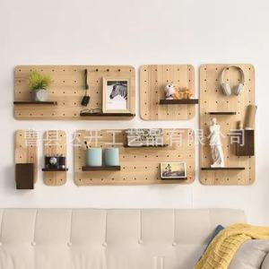 Wooden Wall Mounted Pegboard Storage Rack 4 Layers Adjustable Office Organizer Nordic Style <b>Shelf</b> For Home Kitchen <b>Bedroom</b> - Product Image 4