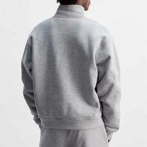 Felpa con Cappuccio Oversize Personalizzata con Mezza Zip, Collo Alto, in Pile Tecnico, Stile Crop Boxy per <span class=keywords><strong>Uomo</strong></span> - Product Image 4